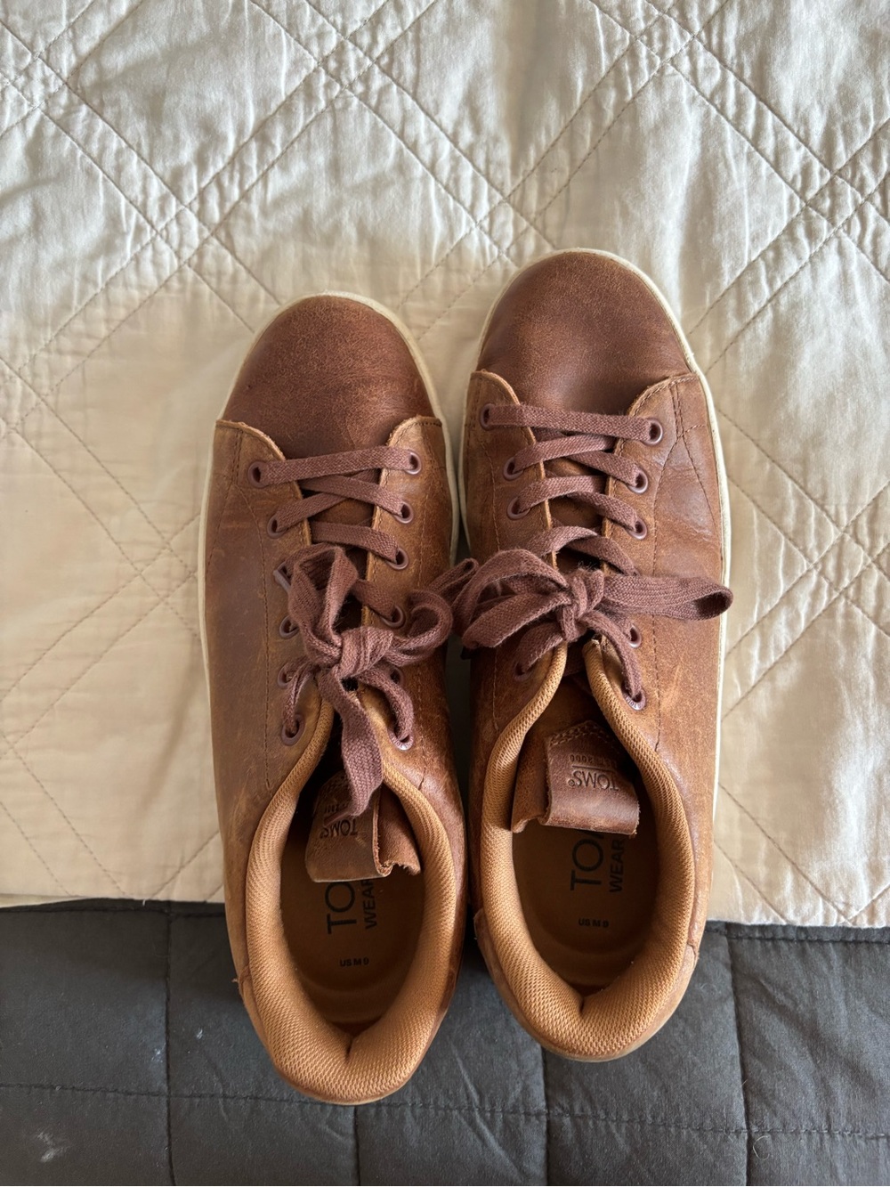 Toms Men's Brown Leather Lace-Up Sneakers